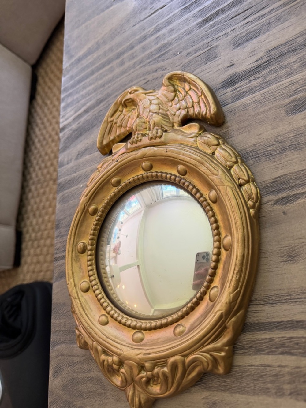 Ornate Gold Eagle Round Wall Mirror - Classic Home Accent